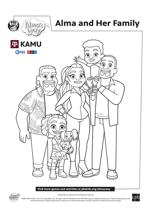 Alma and Her Family coloring sheet
