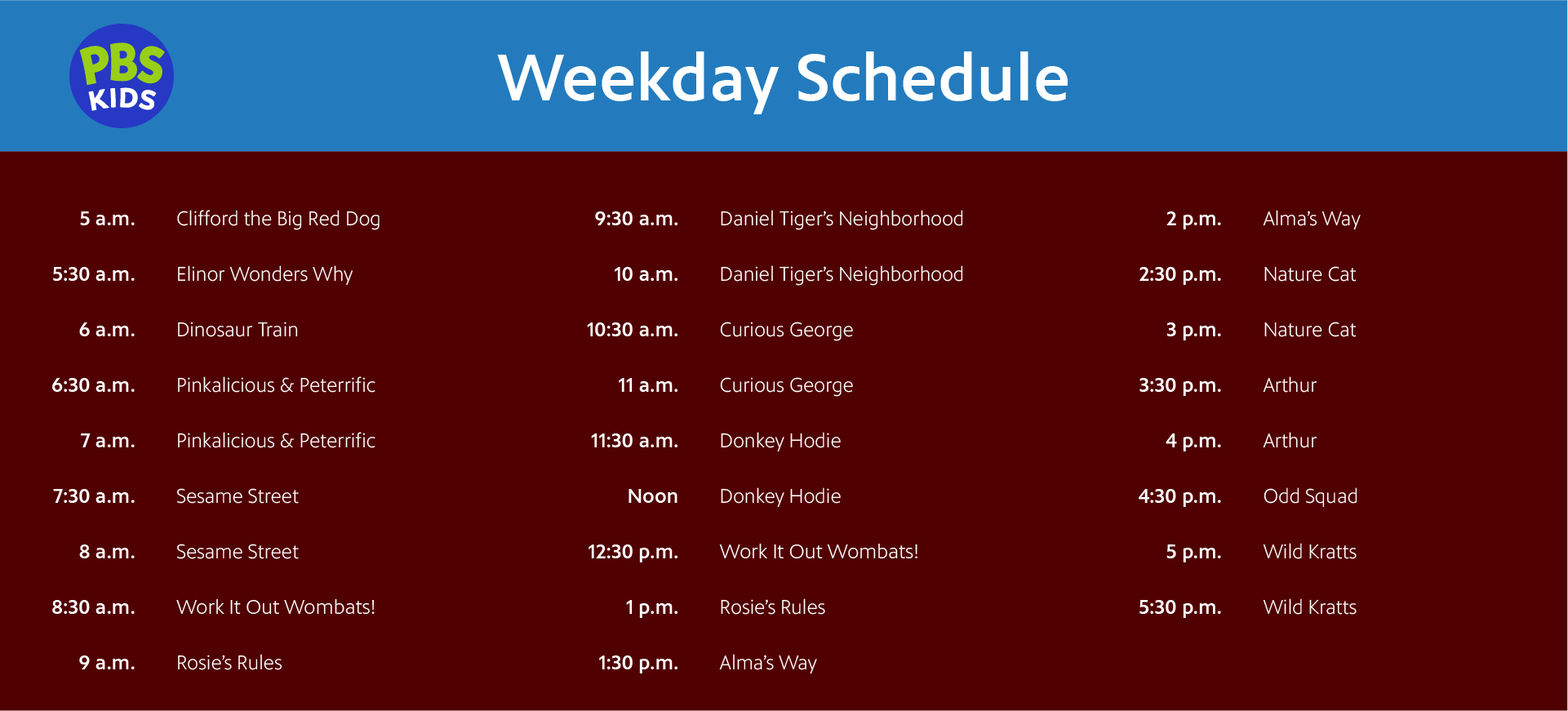 the KAMU Weekend Kids Schedule showing the changes written below.