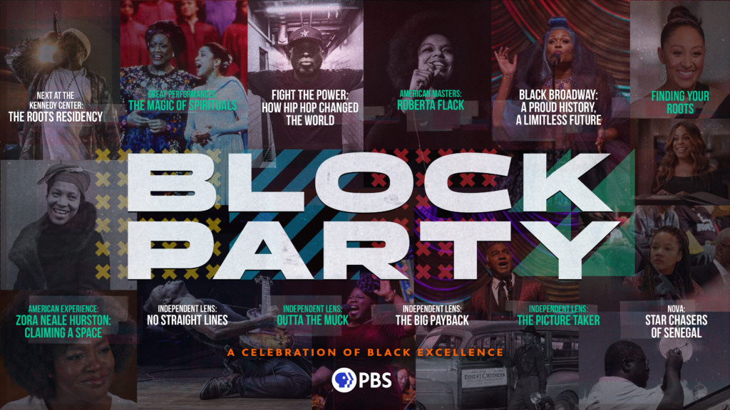 Block Party graphic of shows to watch during Black History Month, as described below.