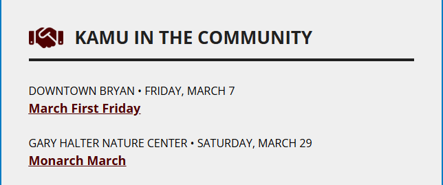 KAMU in the Community Example from a recent KAMU newsletter.