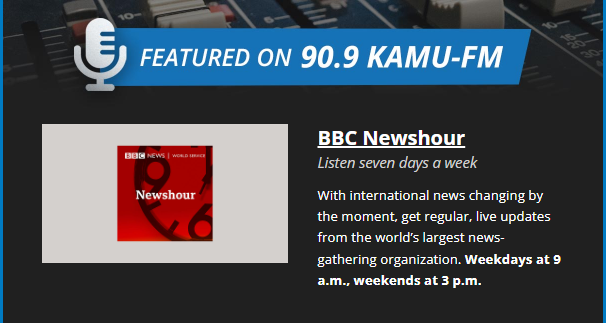 A Featured on 90.9 KAMU0-FM example from a recent KAMU newsletter.