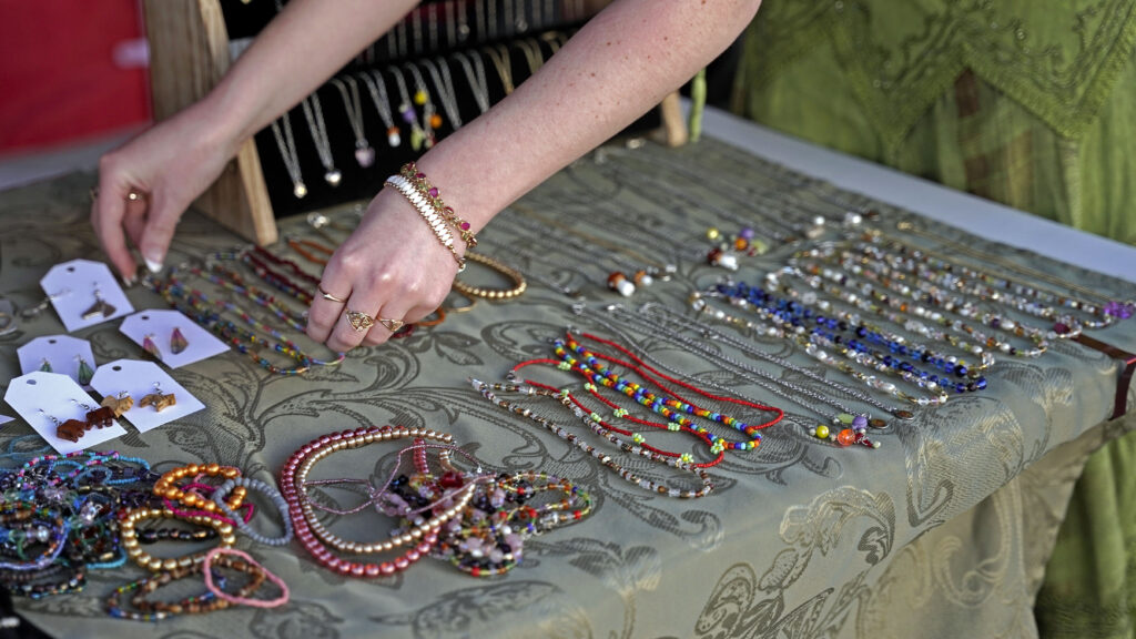 Jewelry on table of booth