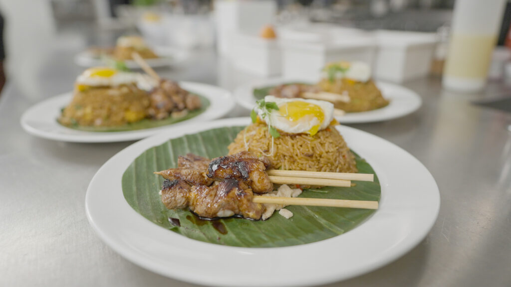 Chef Ray's Indonesian Fried Rice and Pork Skewers.