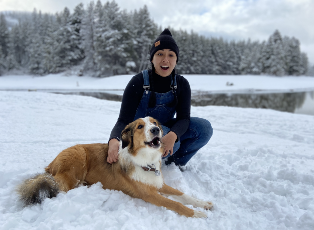 Dr. Beth Onaga with her dog Brew.