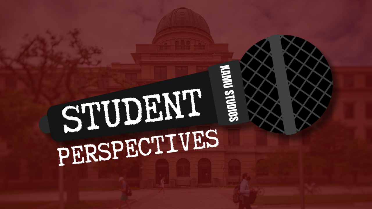 Student Perspectives Logo over a picture of the Academic Building